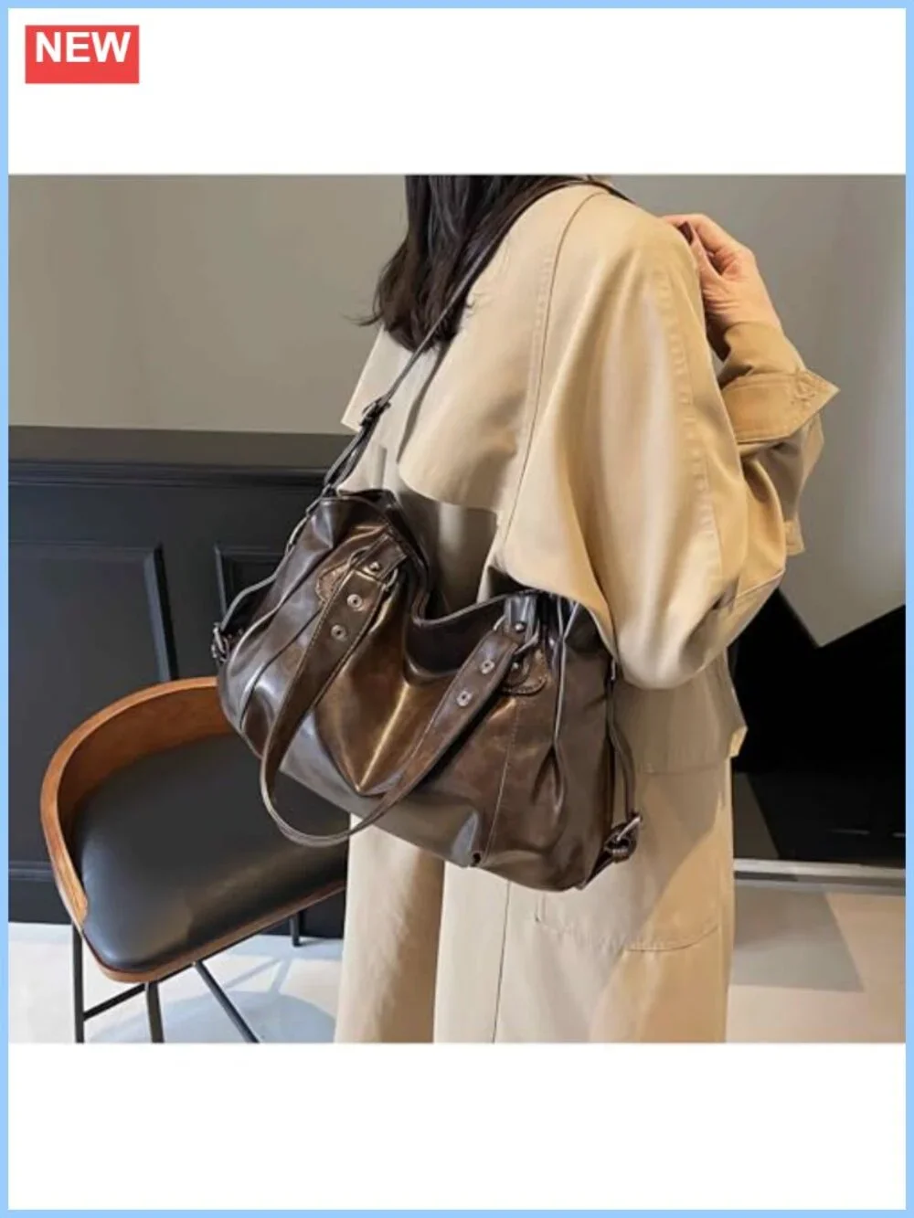 Vintage Faux Leather Hobo Shoulder Bag Large Capacity Crossbody Tote